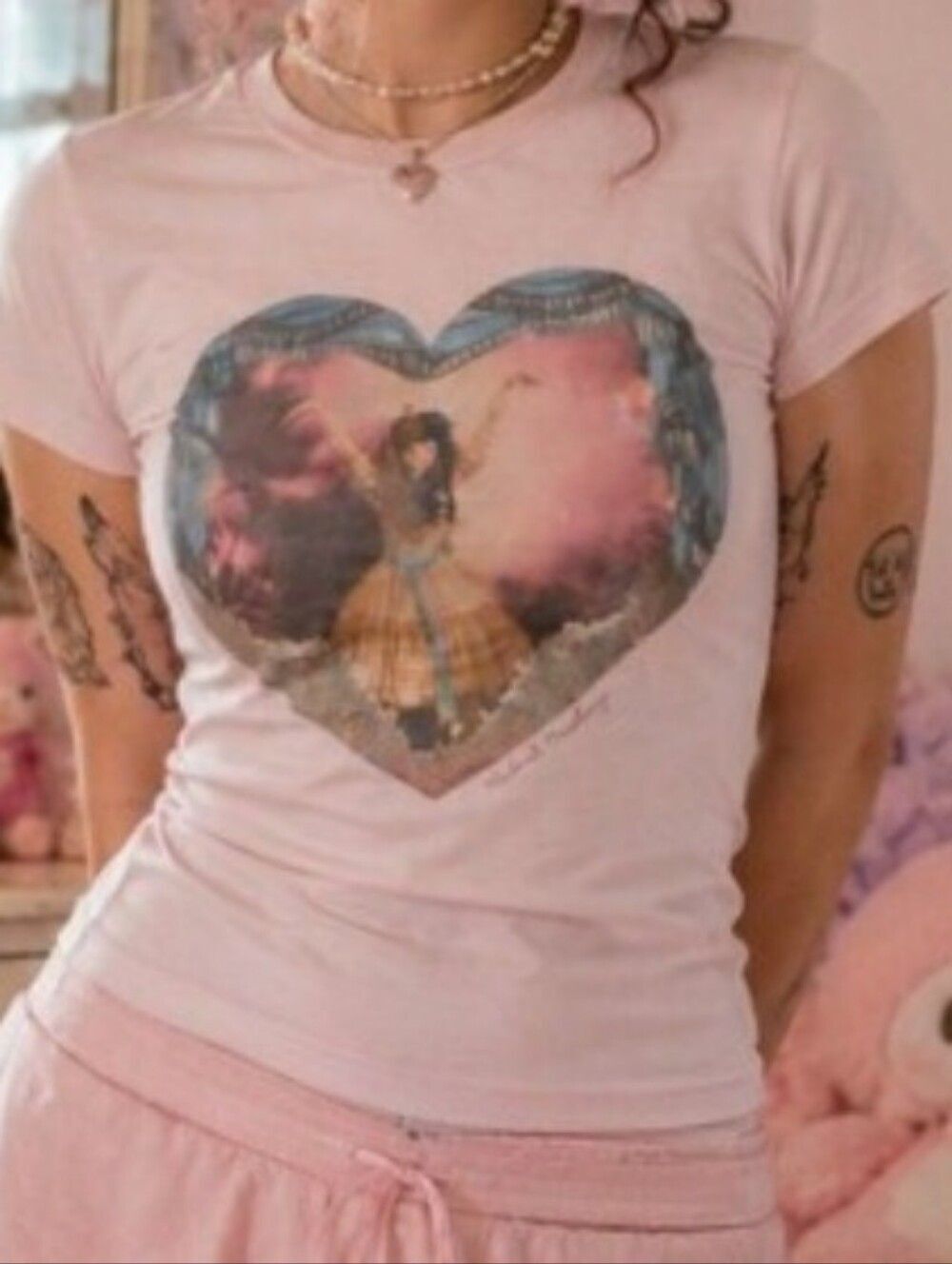 Pink Melanie Martinez Graphic Tee M Heart Print Coquette Girlhoodcore Soft Femin